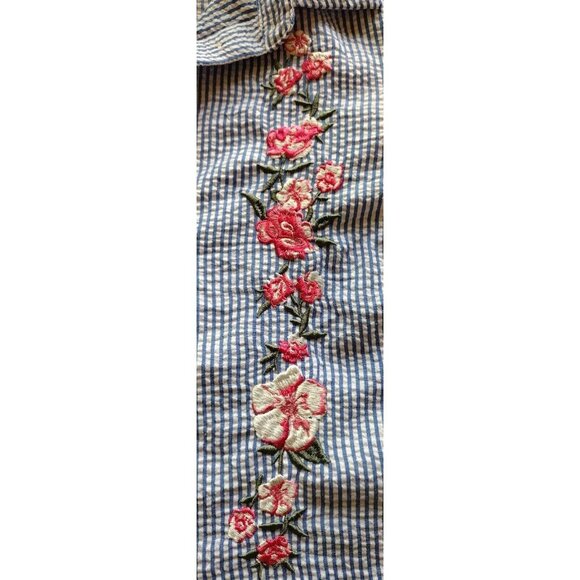 Divided Top 4 Button Up Striped Floral Coastal - Picture 7 of 14